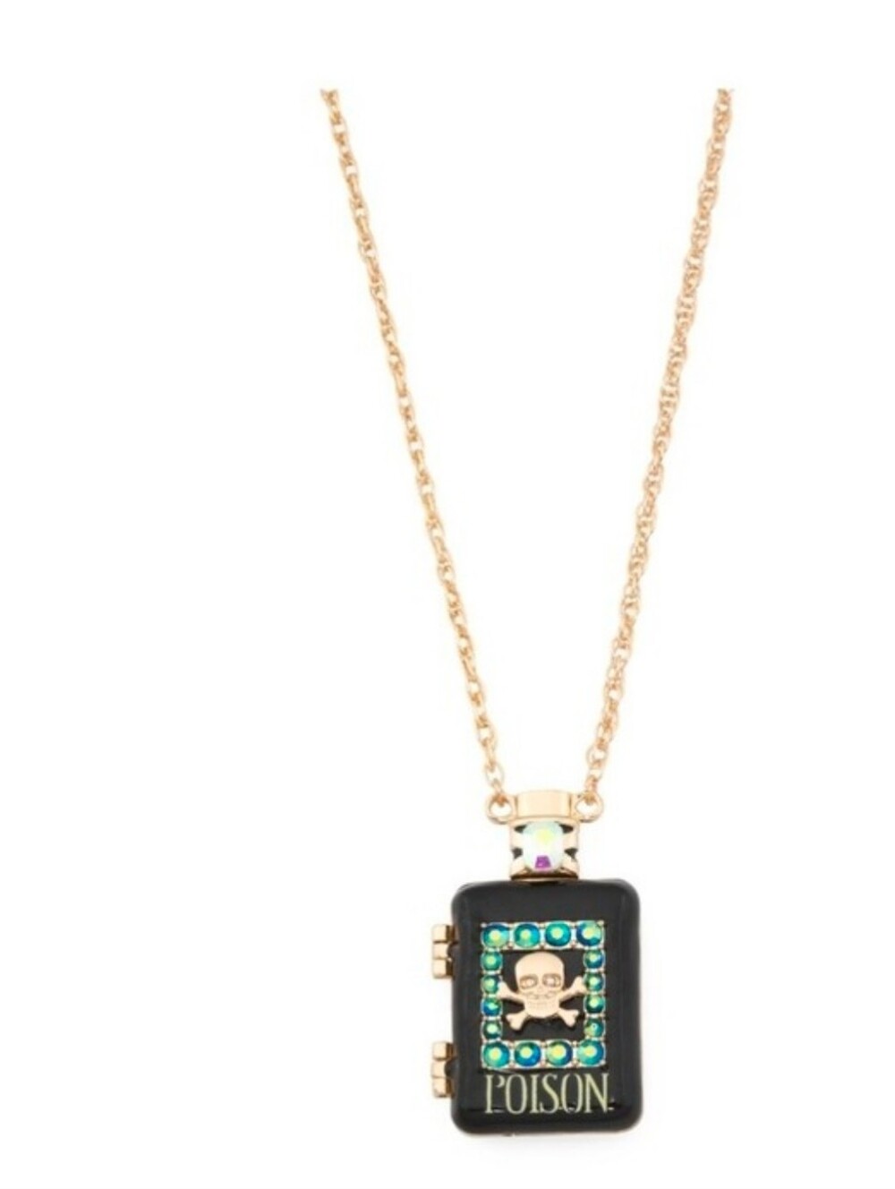 👉✨️ Betsey Johnson Black Enamel 'Poison' Pendant Necklace with Green Snake